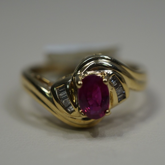 14KY Gold Genuine Pink Tourmaline & Diamond Ring